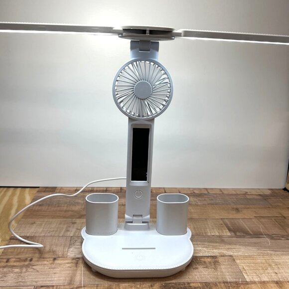 LED Desk Lamp With Fan 2 Pen Holder 2000mAh USB Rechargeable Digital Display HR6 - Picture 1 of 10